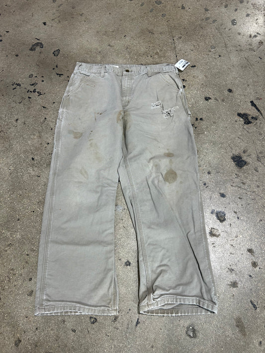 Distressed Carhartt Carpenter Pants - Light Khaki Size 36x30