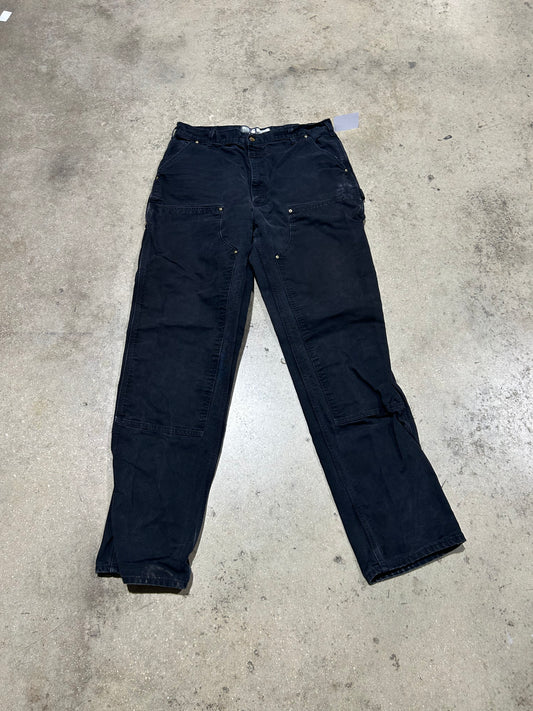 Distressed Carhartt Double Knee Pants - Black Size 38x36