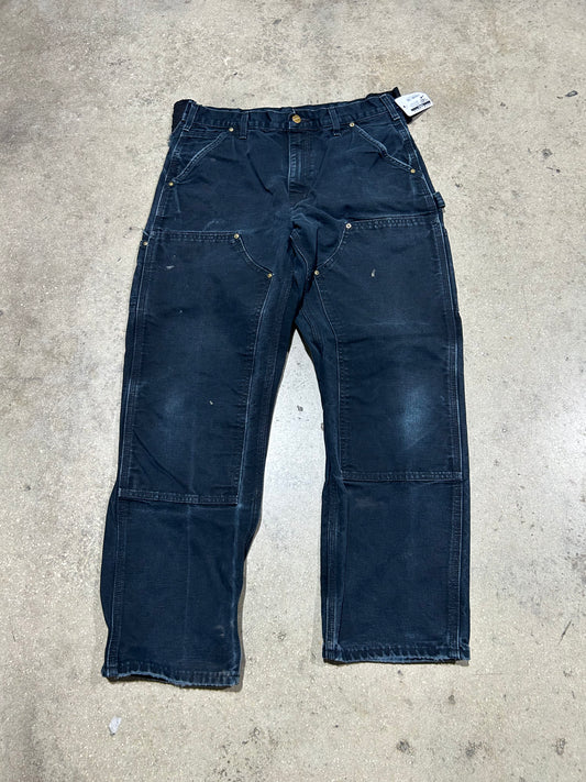 Distressed Carhartt Double Knee Pants - Black Size 32x30