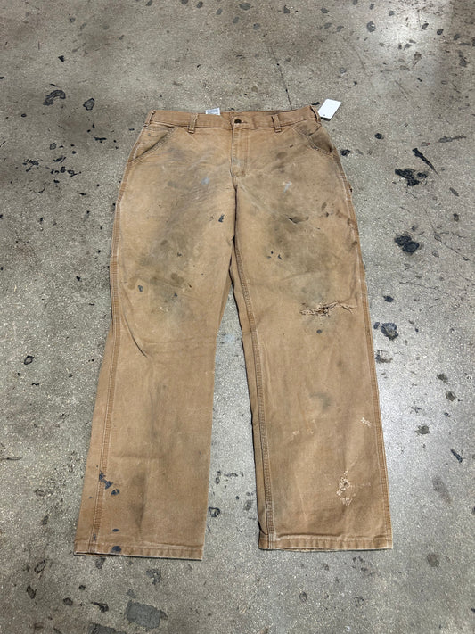 Distressed Carhartt Carpenter Pants - Dark Khaki Size 36x32