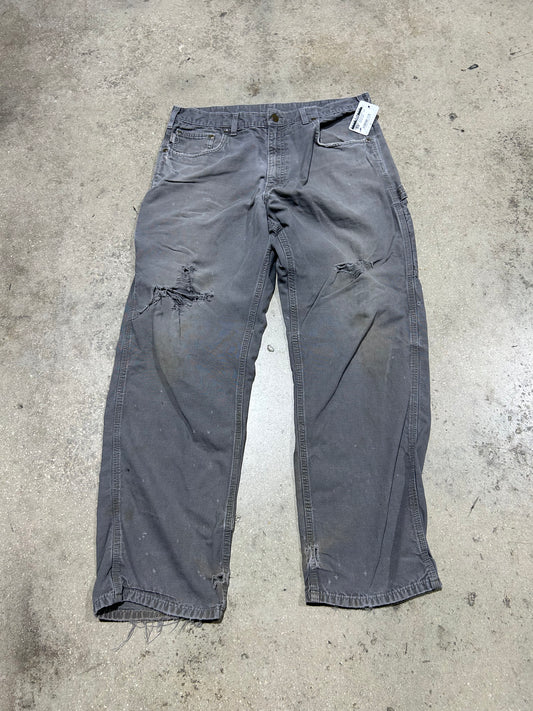 Distressed Carhartt Carpenter Pants - Faded Grey Size 36x32