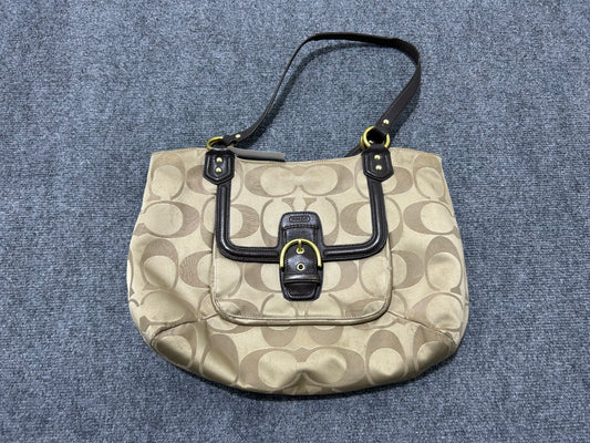 Coach Campbell Signature Shoulder Bag - Khaki w/ Leather Trim