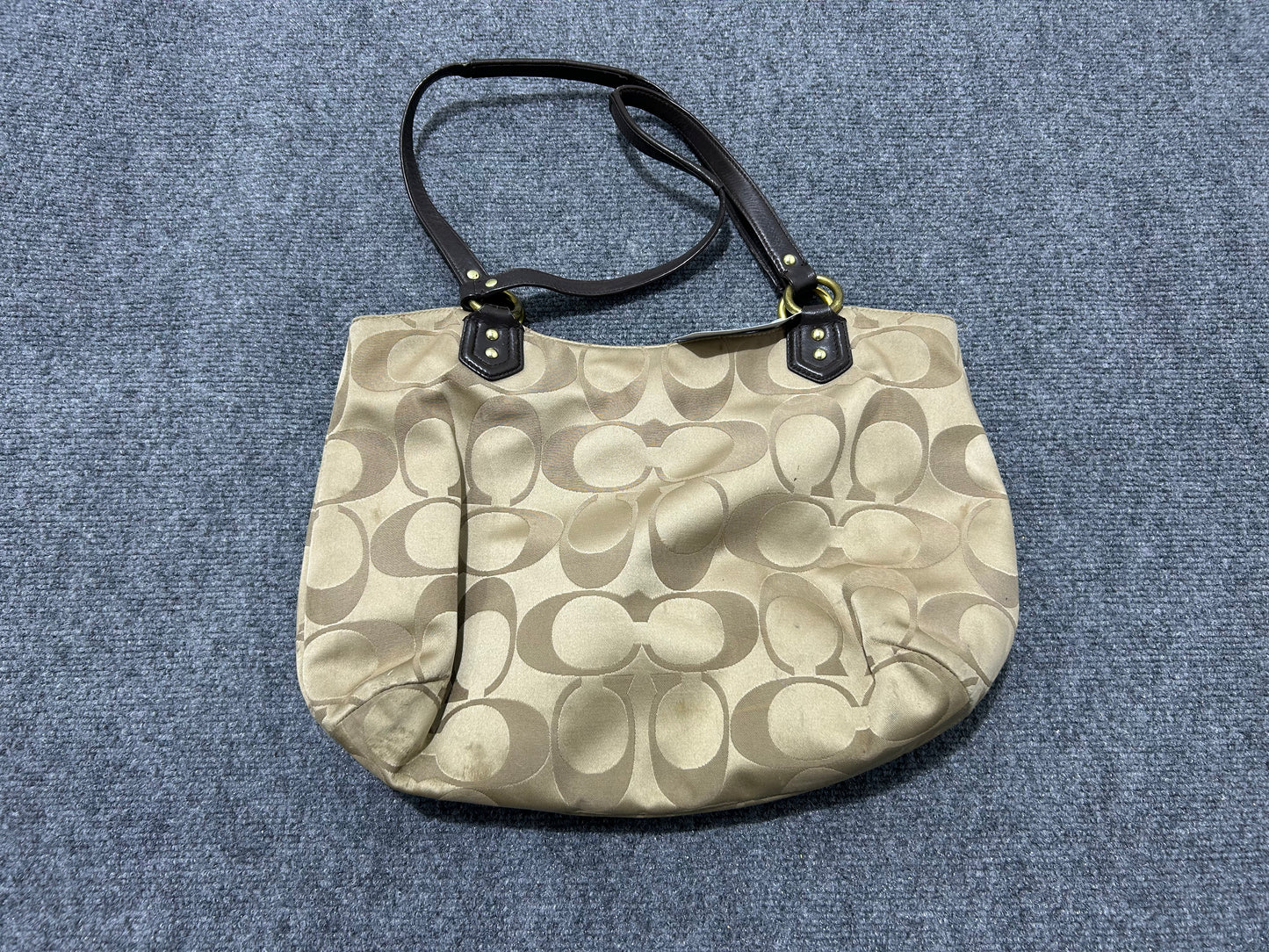 Coach Campbell Signature Shoulder Bag - Khaki w/ Leather Trim