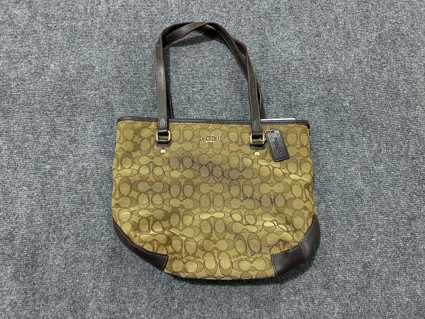 Coach Signature Zip Top Small Tote Bag  - Beige