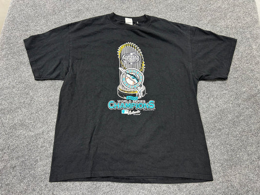2003 Florida Marlins World Series Trophy Tee - Black Size XL