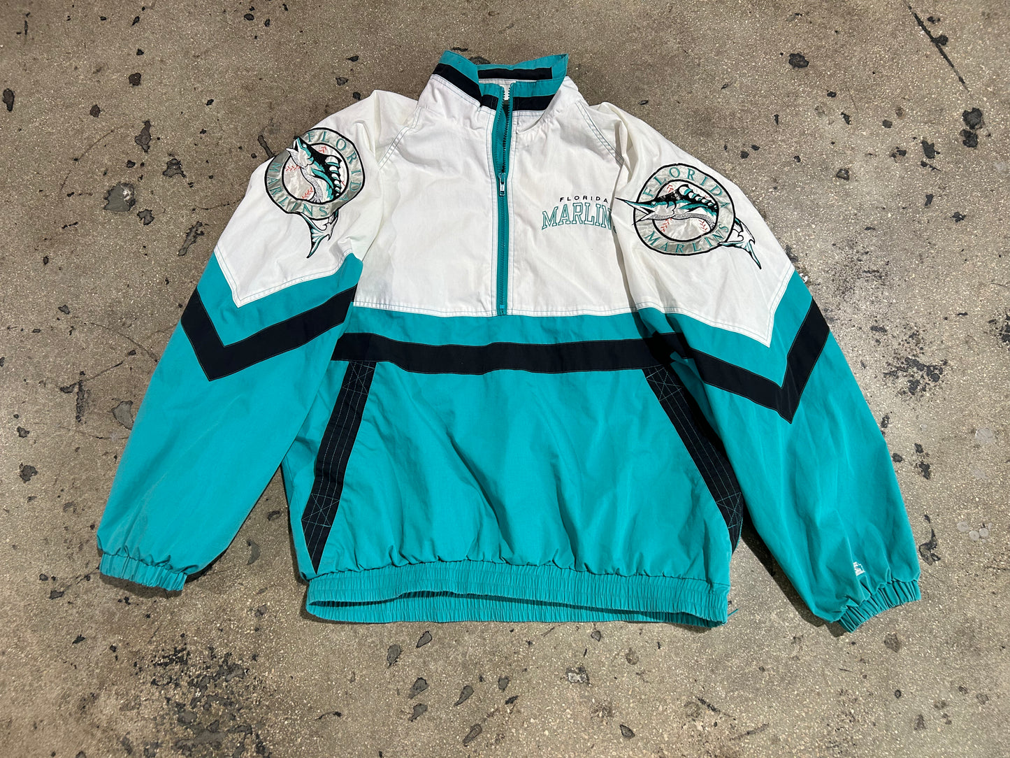 Starter Florida Marlins Windbreaker - White/ Teal Size XL