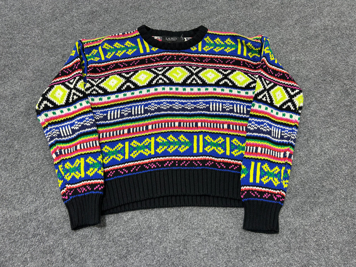 NEW Lauren Ralph Lauren Cropped Patterned Knit Sweater - Multi Size Medium
