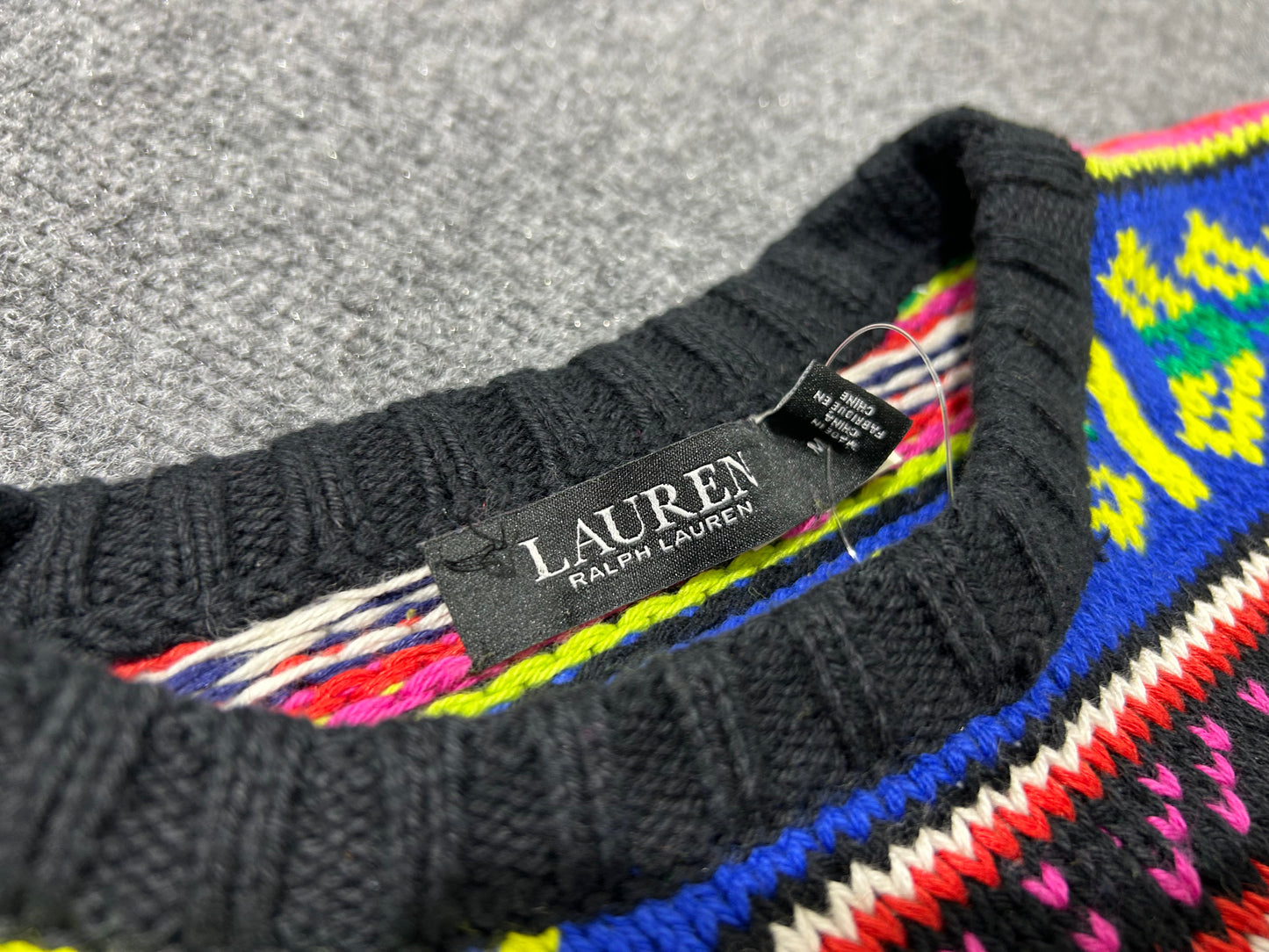NEW Lauren Ralph Lauren Cropped Patterned Knit Sweater - Multi Size Medium
