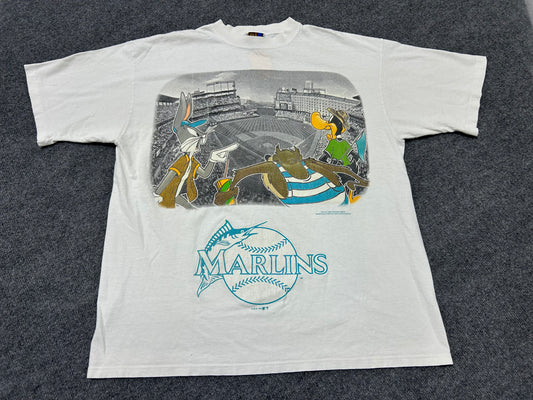 1996 Florida Marlins Looney Tunes Stadium Tee - White size XL
