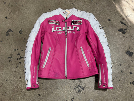 Icon Outlaw Racing Motorcycle Jacket - Pink Size Medium