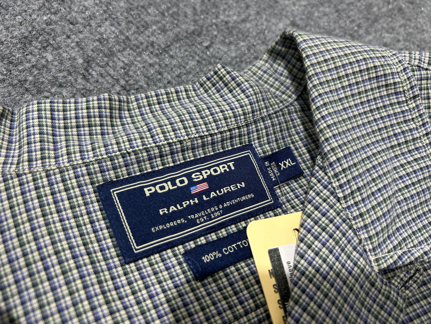 Polo Sport Short Sleeve Plaid Button Up Shirt - Blue/Green/White Size XXL