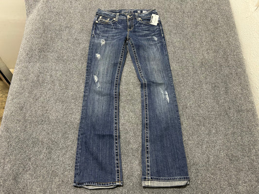 Miss Me Distressed Bootcut Jeans - Dark Blue Size 28