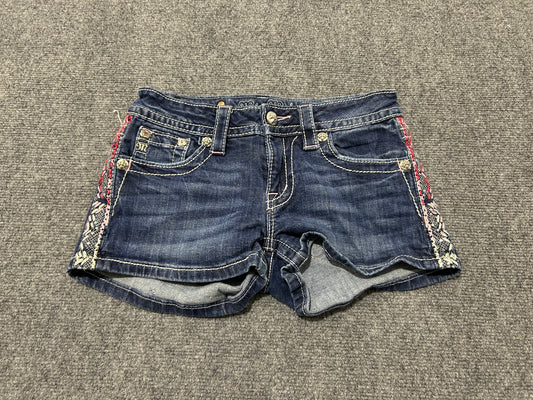 Miss Me Embroidered Sides Denim Shorts - Dark Blue Size 27