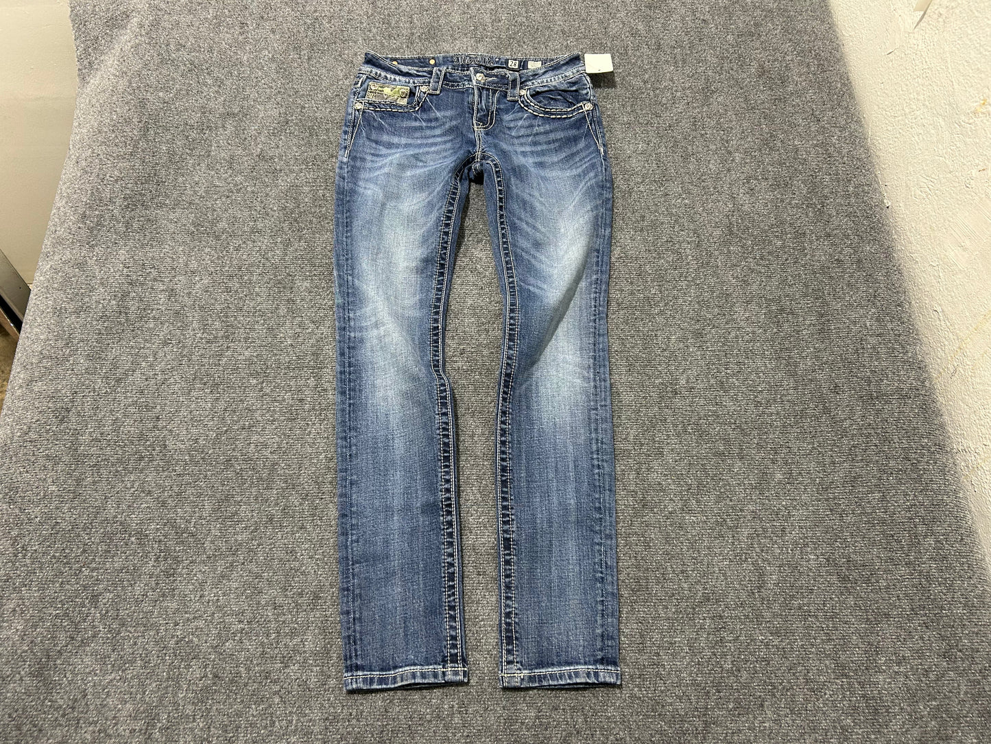 Miss Me Bedazzled Cross Pockets Skinny Jeans - Blue Size 28