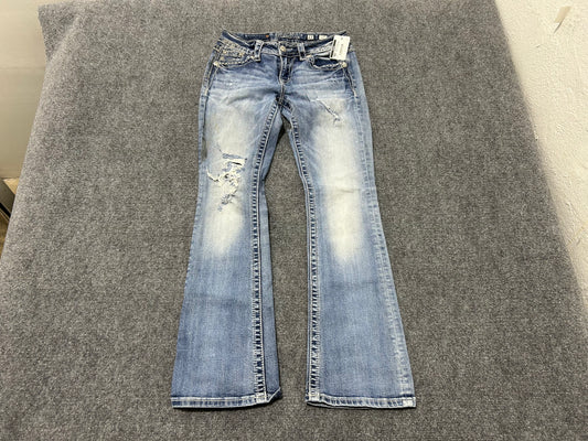 Miss Me Distressed Bedazzled Pockets Bootcut Jeans - Light Blue Size 27