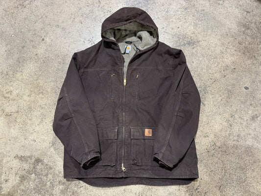 Carhartt Sherpa Lined Hooded Jacket - Dark Brown Size 3XL