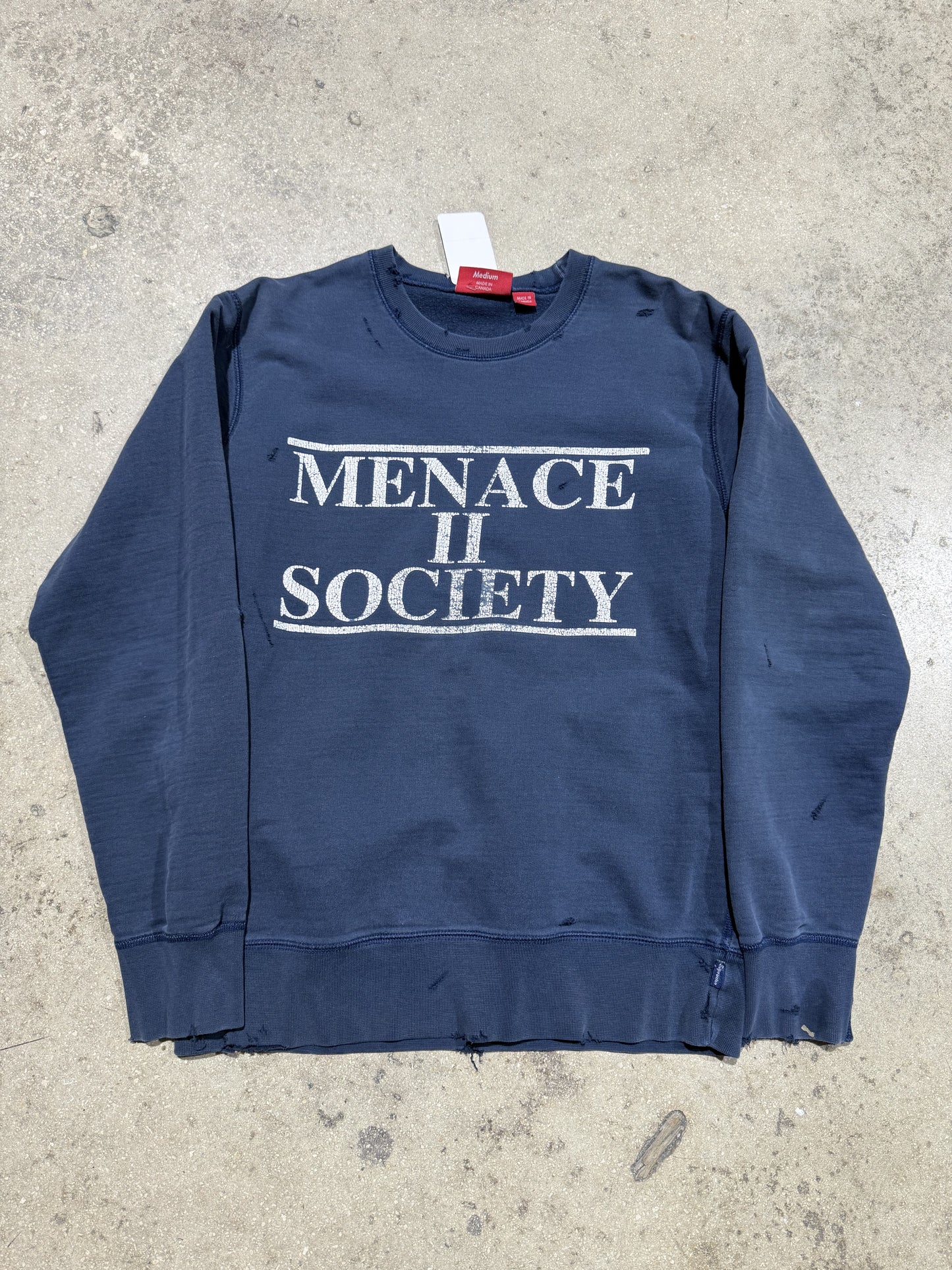 Distressed Supreme Menace 2 Society Crewneck - Navy Size Medium