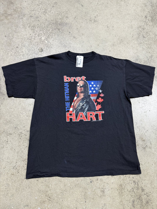 Bret Hart Hitman USA Flag Maple Leaf Tee - Black Size XXL