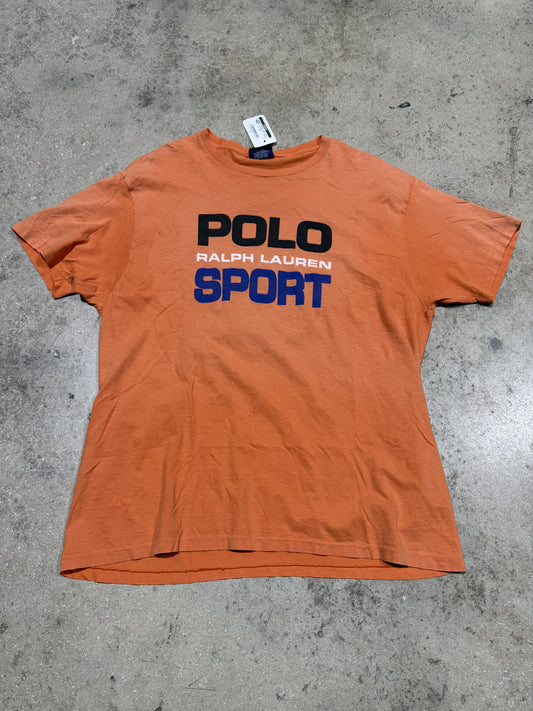 Distressed Ralph Lauren Polo Sport Tee - Orange Size Large