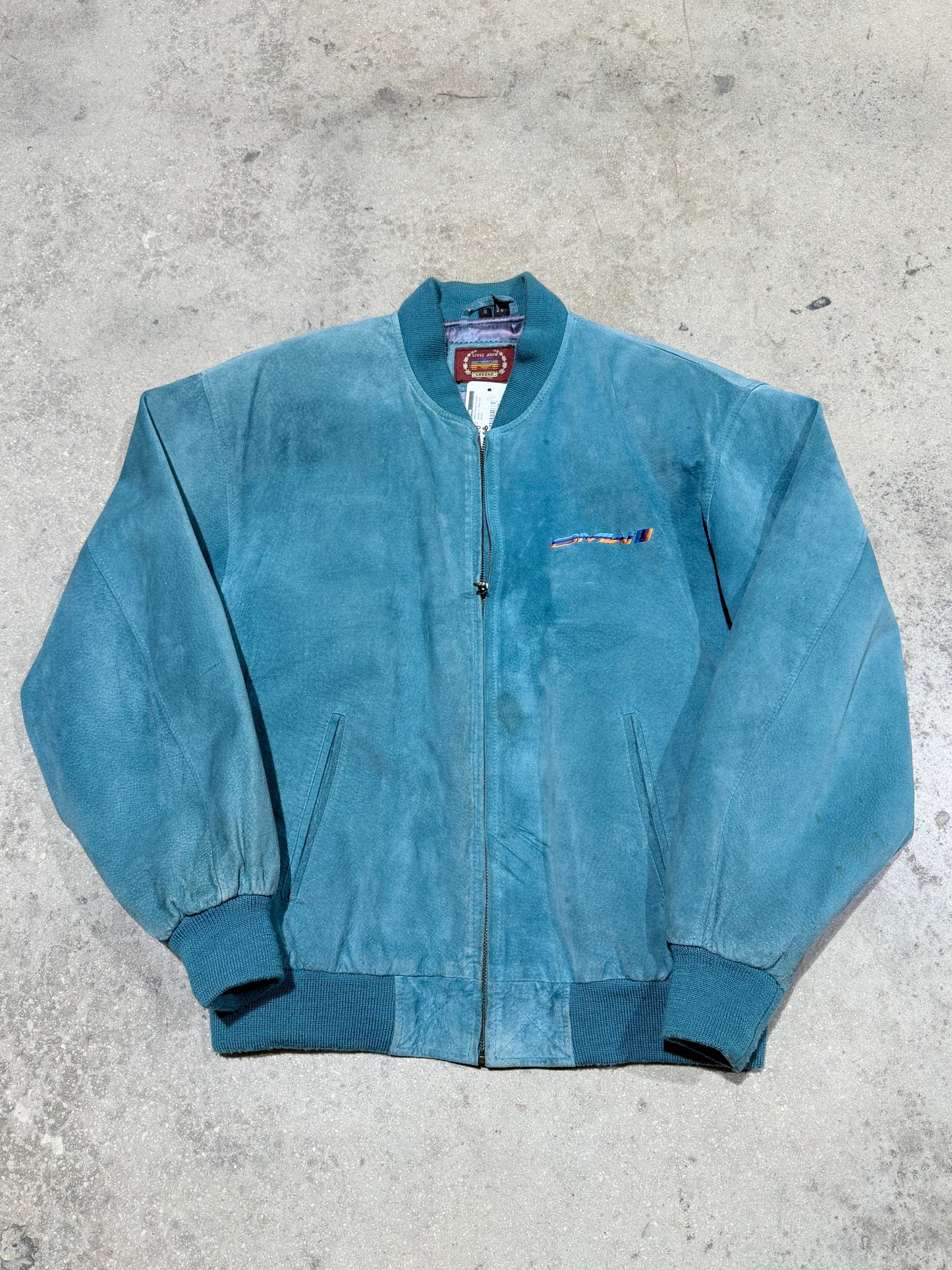 BMW Suede Bomber Jacket - Teal Size Small