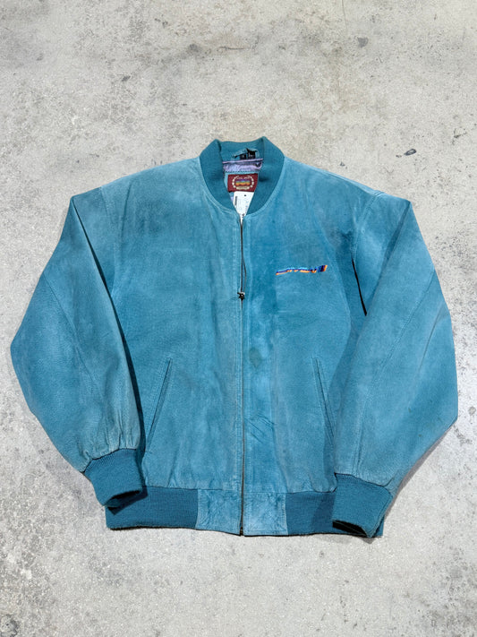 BMW Suede Bomber Jacket - Teal Size Small