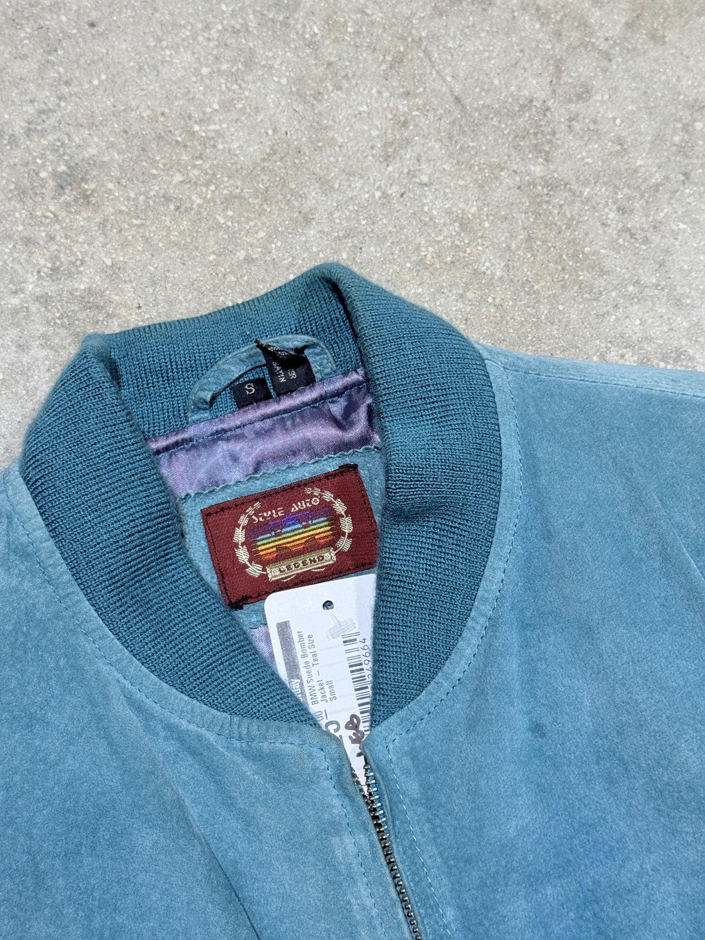 BMW Suede Bomber Jacket - Teal Size Small