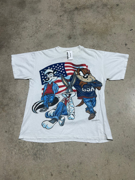 USA Looney Tunes Tee - White Size Large