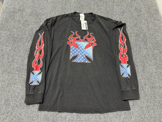2006 Bike Week Cross On Fire Long Sleeve Tee - Black Size Medium