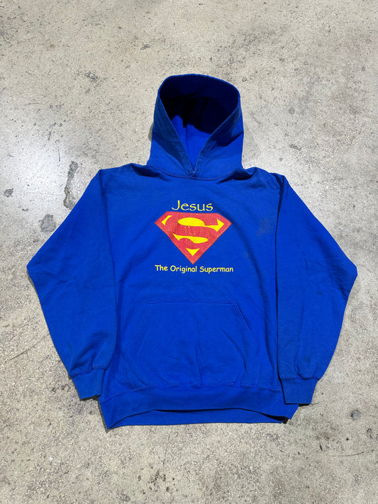 Jesus Original Superman Hoodie - Royal Blue Size Large