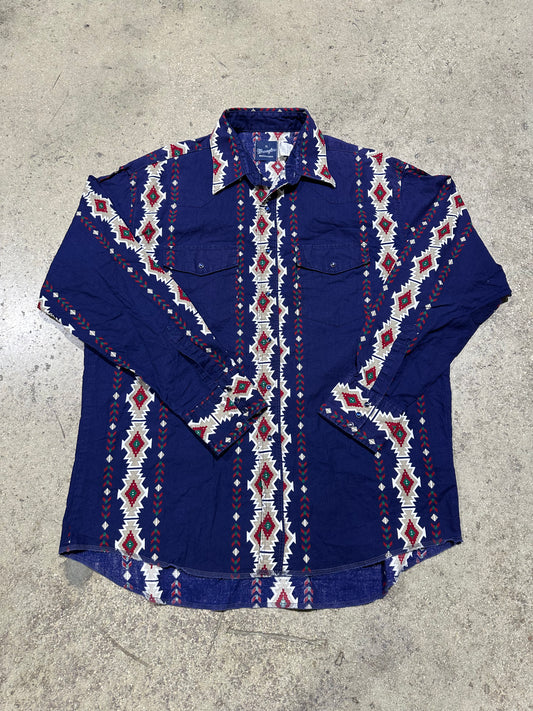 Wrangler Navajo L/S Button Up - Navy Size XL