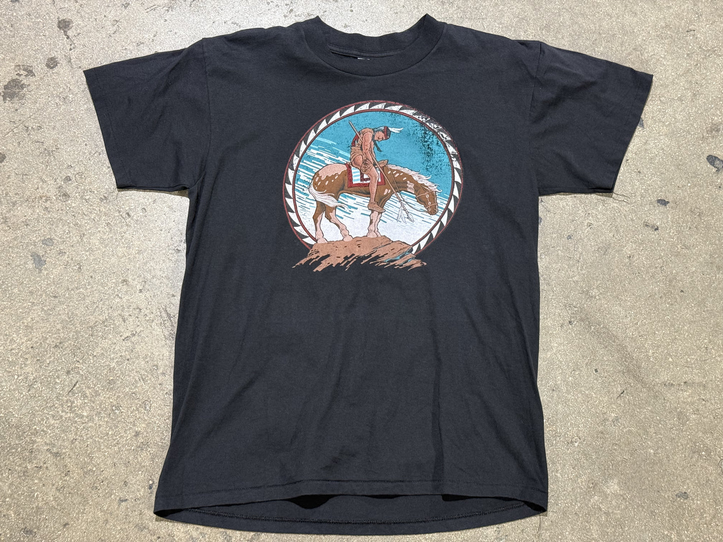 Native American Horseback Tee - Black Size Large