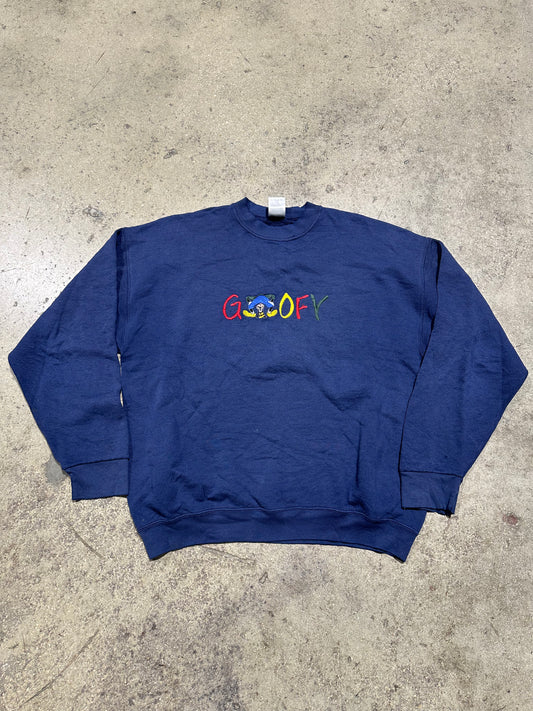 Goofy Embroidered Crewneck - Navy Size XL