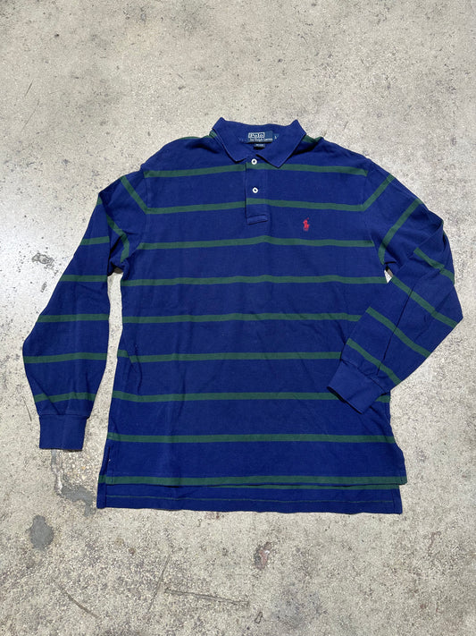 Polo Ralph Lauren Striped L/S Shirt - Navy/Green Size Large