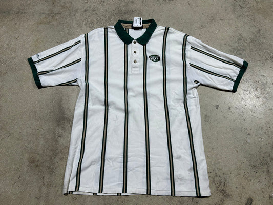 New York Jets Stripped Polo - Green/White Size XL