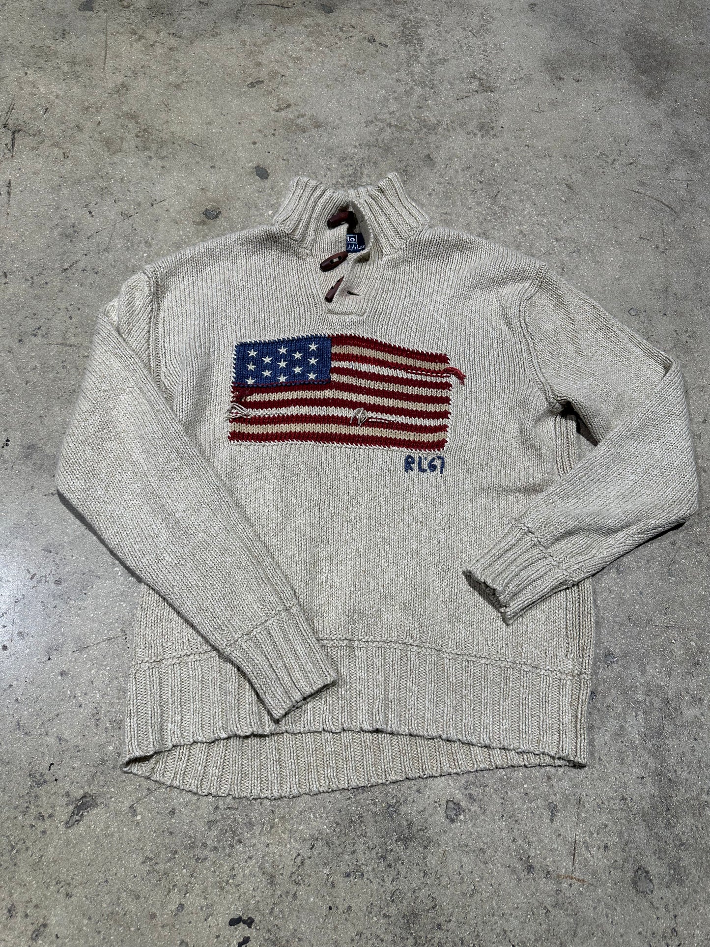 Polo Ralph Lauren American Flag Crewneck Sweater - Beige Size Medium