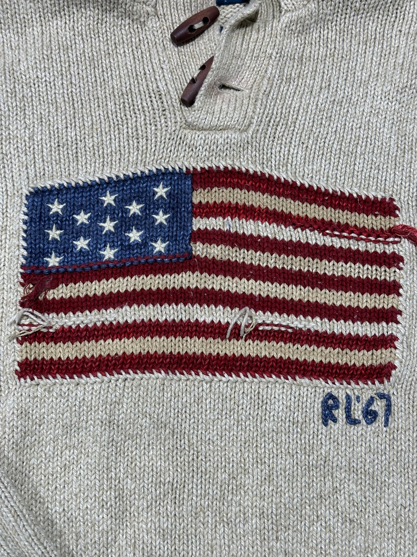 Polo Ralph Lauren American Flag Crewneck Sweater - Beige Size Medium