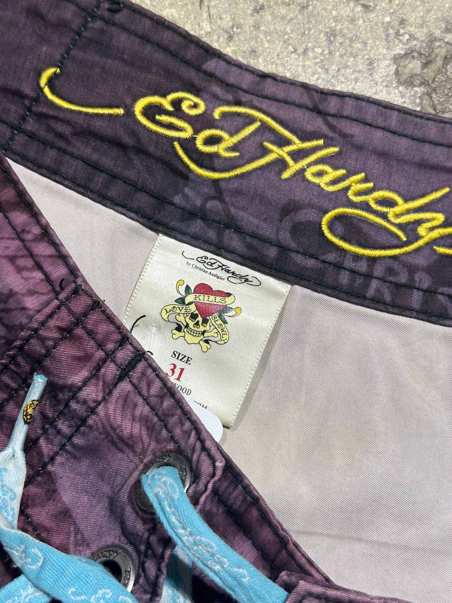 Ed Hardy Surf or Die Swim Trunks - Purple Size 31/Small