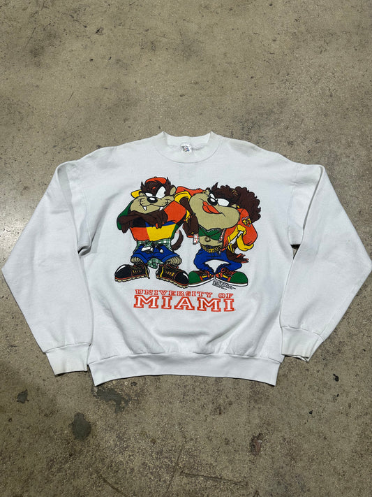 1993 Looney Tunes UM Hurricanes Taz & Tazette Crewneck - White Size XL