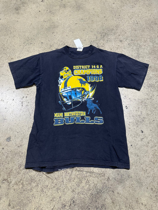 1998 Miami Northwestern Bulls Back to Back District Champions Tee - Black Size Large