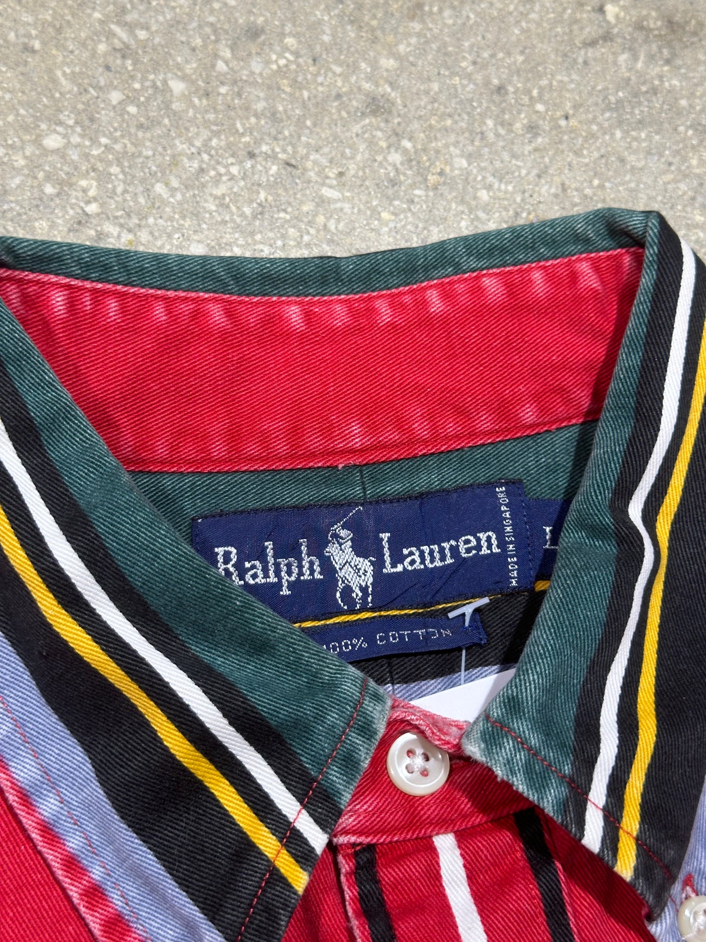 Ralph Lauren L/S Stripe Button Up Shirt - Red/Multi Size Large