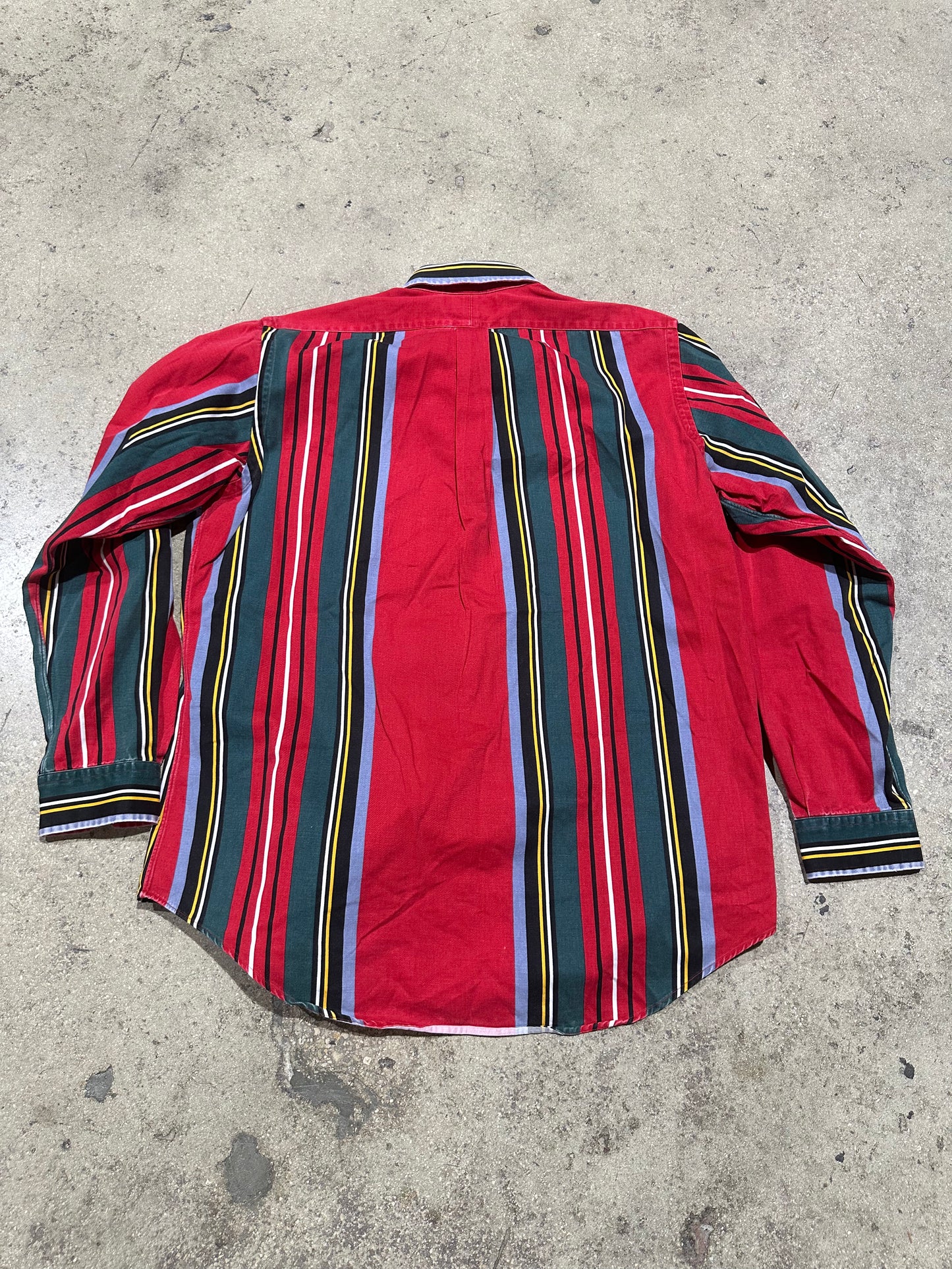 Ralph Lauren L/S Stripe Button Up Shirt - Red/Multi Size Large