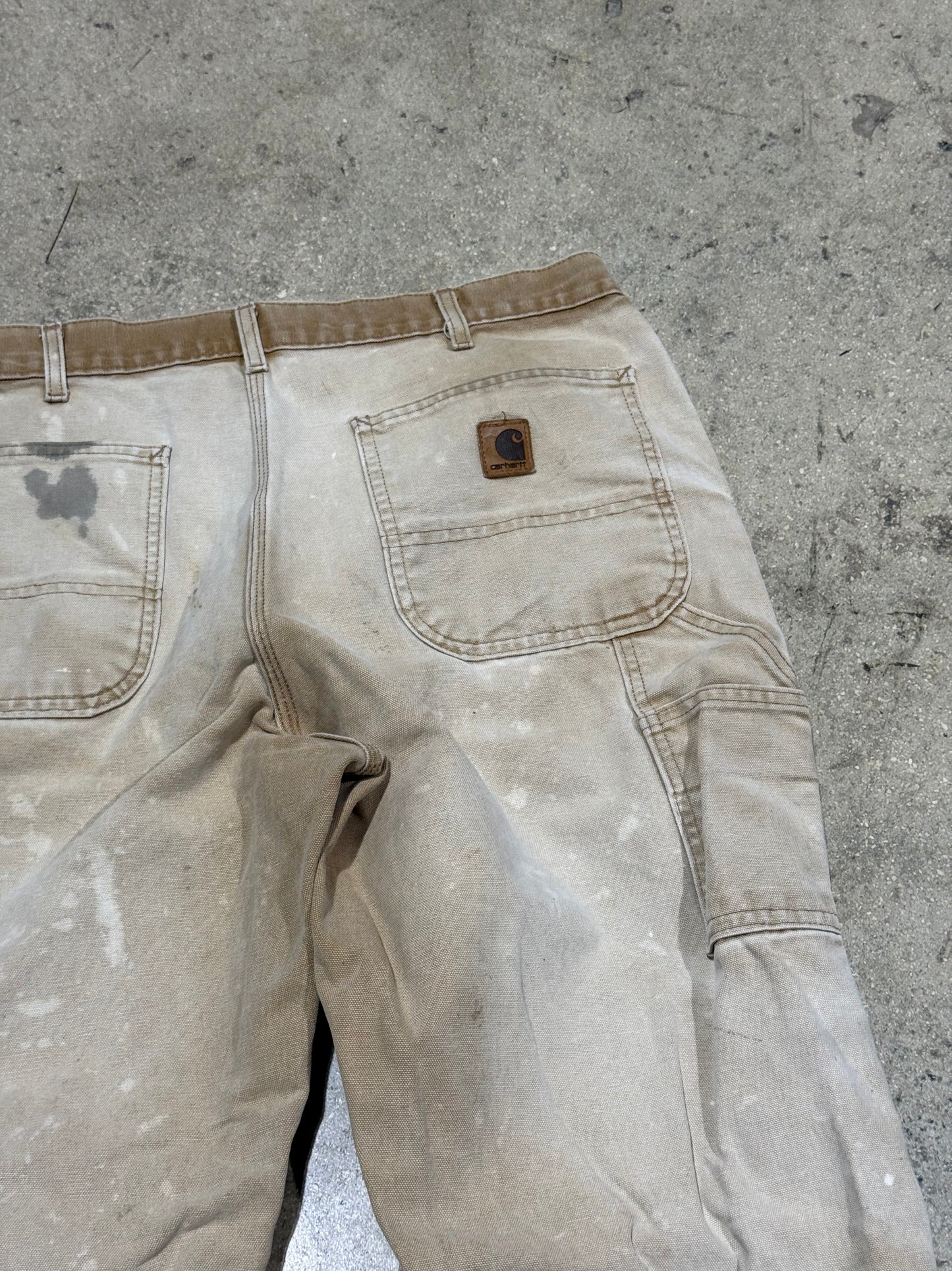 Distressed Carhartt Carpenter Pants - Faded Khaki Size 35x32