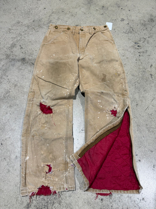 Distressed Carhartt Nylon Liner Carpenter Pants - Faded Khaki Size 34x32