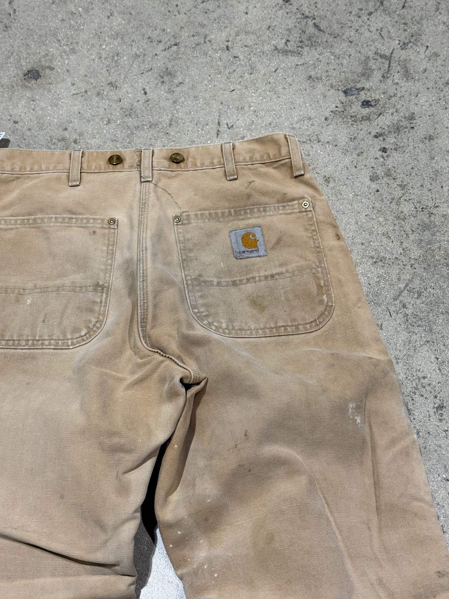 Distressed Carhartt Nylon Liner Carpenter Pants - Faded Khaki Size 34x32