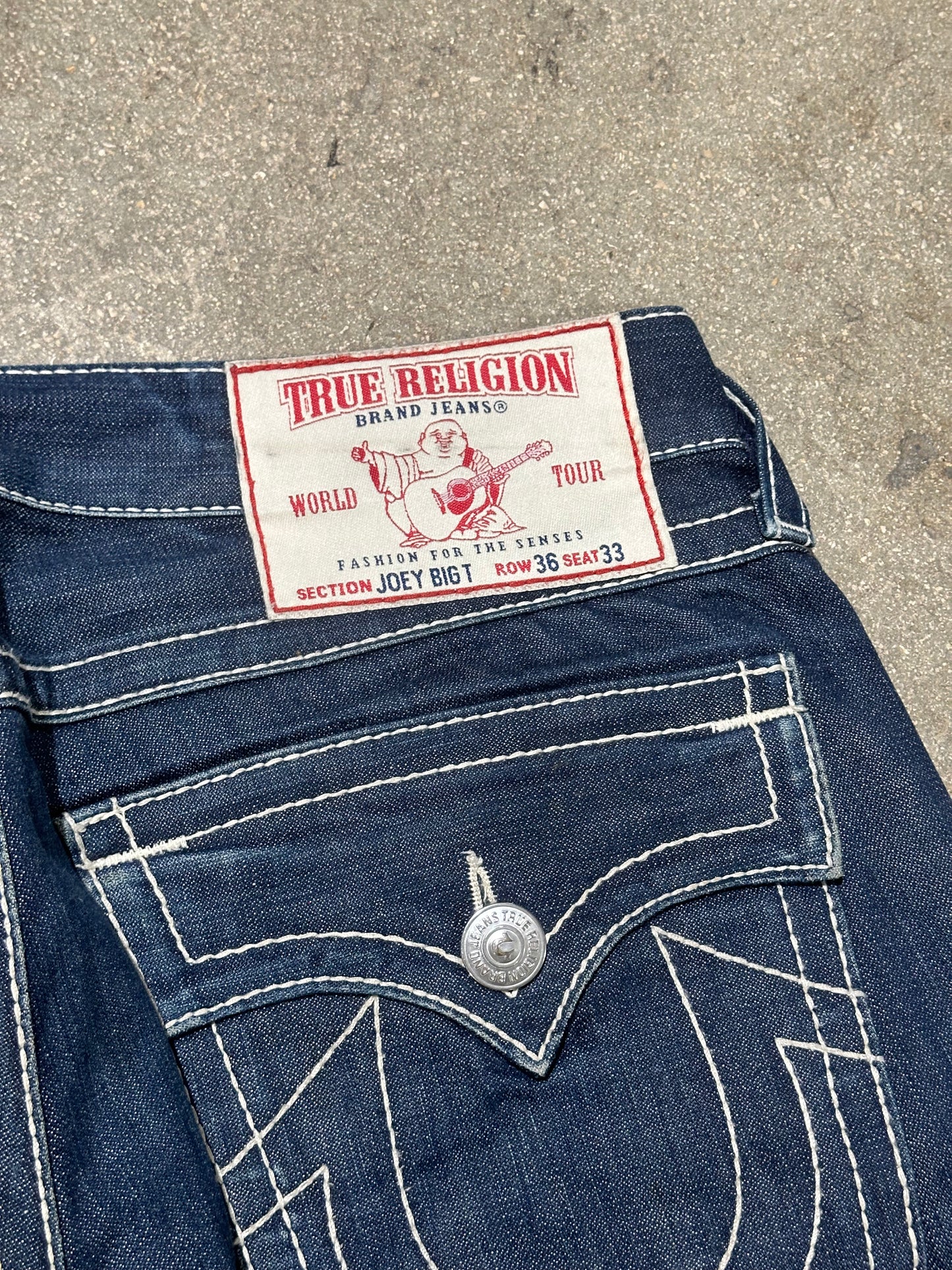 True Religion Joey Big T Flared Denim - Dark Blue Size 36x33