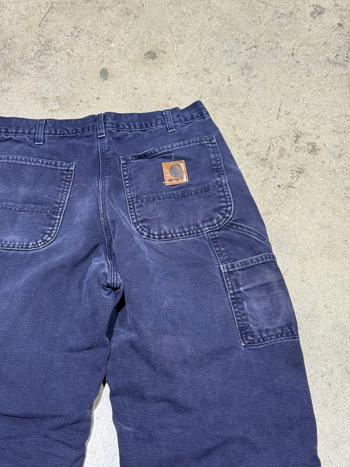 Distressed Carhartt Plaid Liner Carpenter Pants - Faded Navy Size 32x30
