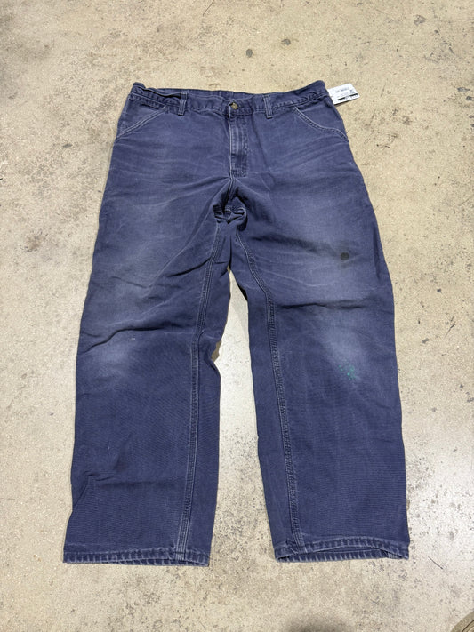 Distressed Carhartt Carpenter Pants - Faded Navy Size 36x30