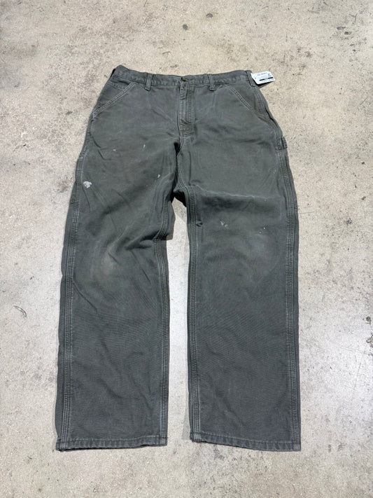 Distressed Carhartt Plaid Liner Carpenter Pants - Olive Size 34x30