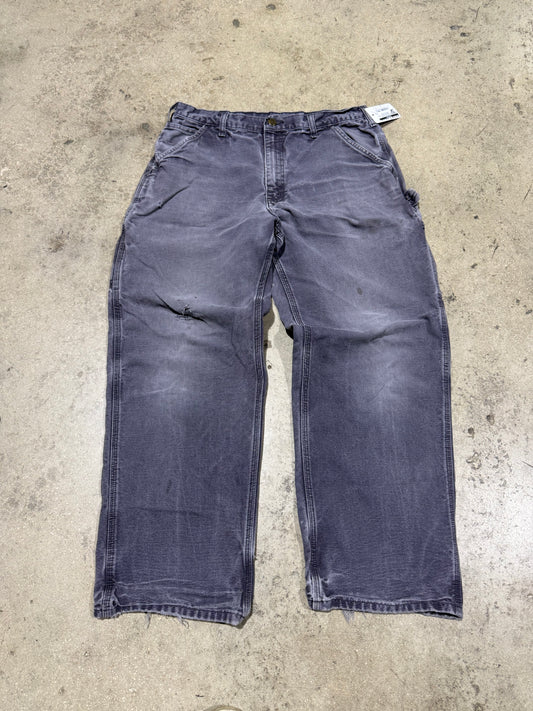 Distressed Carhartt Carpenter Pants - Faded Navy Size 34x30
