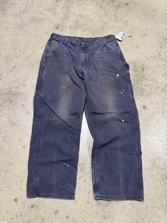 Distressed Carhartt Carpenter Pants - Faded Navy Size 36x30